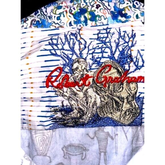 Robert Graham Men's 3XL Blue Graphic Print Short Sleeve Button-Up Shirt - Picture 3 of 7
